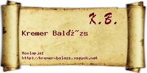 Kremer Balázs névjegykártya